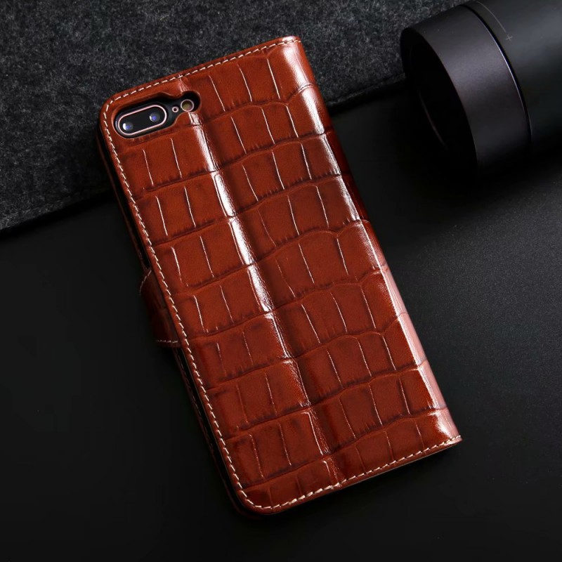 Crocodile Pattern Genuine Leather Protective Folio Case